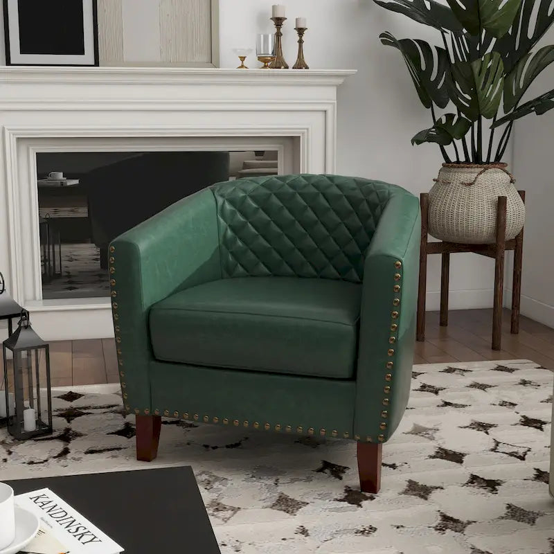 Ethan Accent Chair Barrel PU Leather with Nailhead Trim