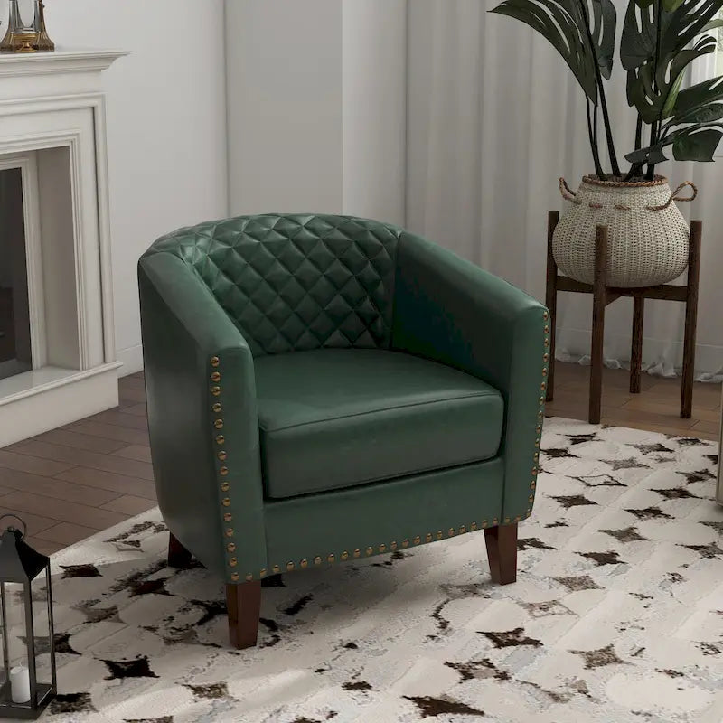 Ethan Accent Chair Barrel PU Leather with Nailhead Trim