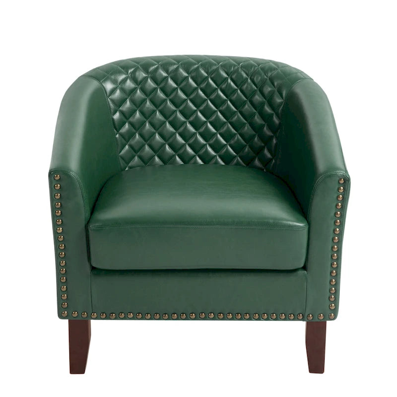 Ethan Accent Chair Barrel PU Leather with Nailhead Trim