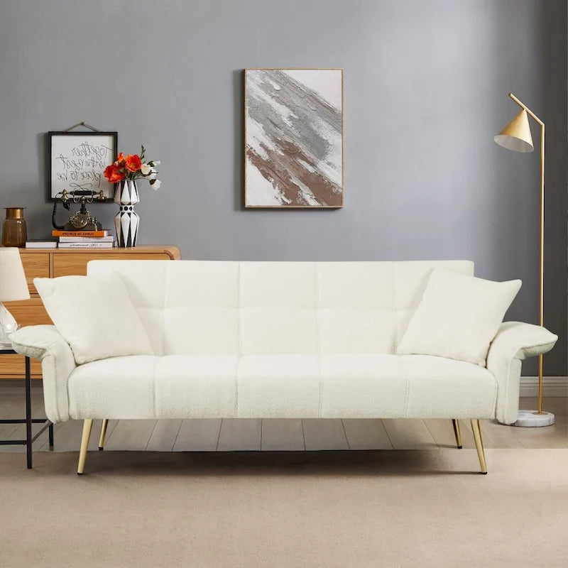 Modern 70-Inch Teddy Fleece Convertible Futon Sofa bed