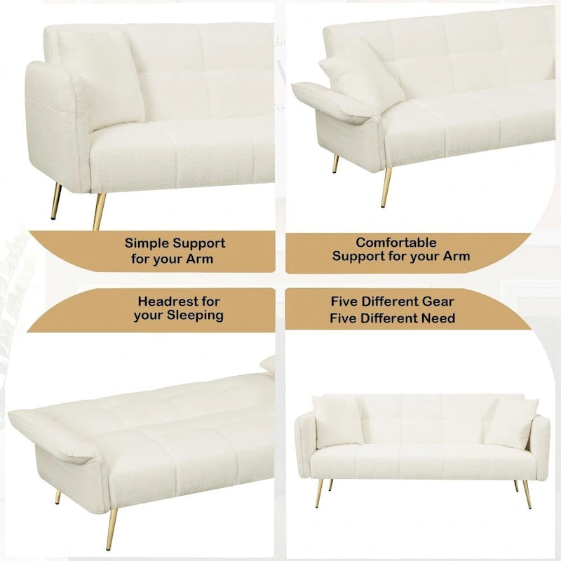 Modern 70-Inch Teddy Fleece Convertible Futon Sofa bed