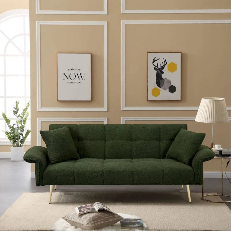 Modern 70-Inch Teddy Fleece Convertible Futon Sofa bed