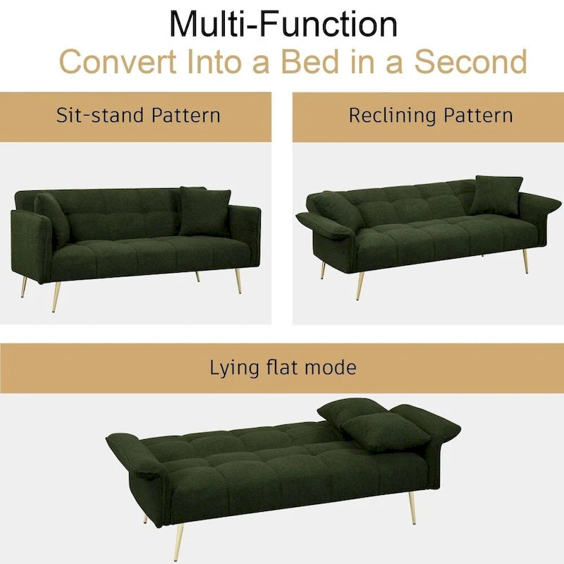 Modern 70-Inch Teddy Fleece Convertible Futon Sofa bed