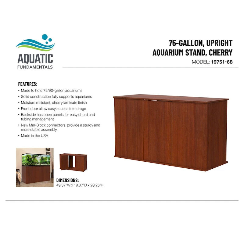 Aquatic Fundamentals 75/90 Gallon Serene Cherry Aquarium Stand with Enclosed Storage