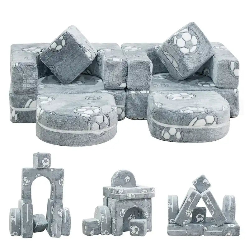 Mieres Modular Kids Sofa Couch, Modular Toddler Glow Sofa, Fold Out Play Couch for Kid with 2 Seats