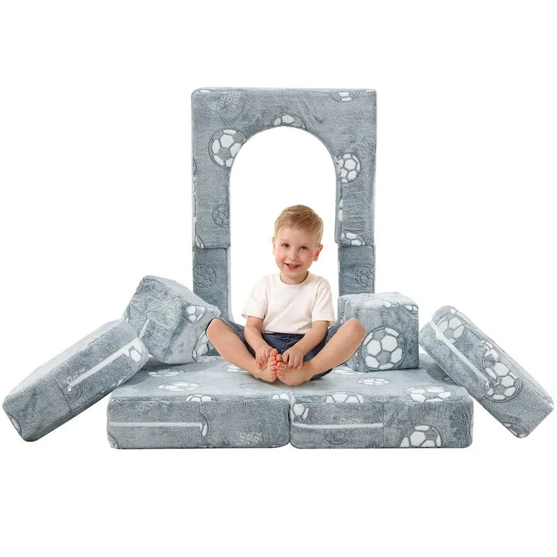 Mieres Modular Kids Sofa Couch, Modular Toddler Glow Sofa, Fold Out Play Couch for Kid with 2 Seats