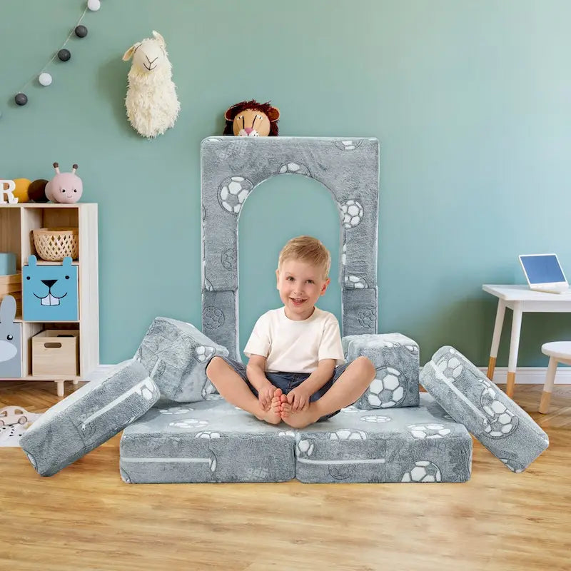 Mieres Modular Kids Sofa Couch, Modular Toddler Glow Sofa, Fold Out Play Couch for Kid with 2 Seats