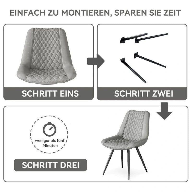 Leather Dining Chair with Metal Legs Set of 2