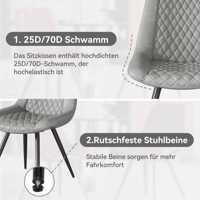 Leather Dining Chair with Metal Legs Set of 2