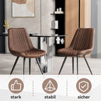 Leather Dining Chair with Metal Legs Set of 2