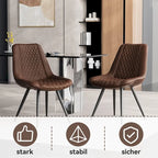 Leather Dining Chair with Metal Legs Set of 2
