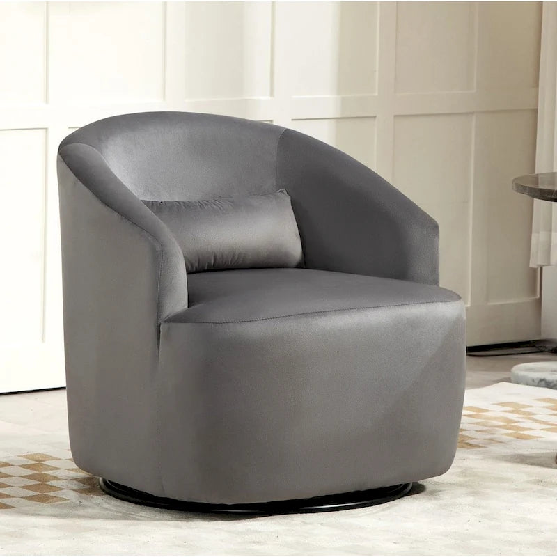 Accent Chair with Barrel-shaped Design and 360 Degree Swivel Feature