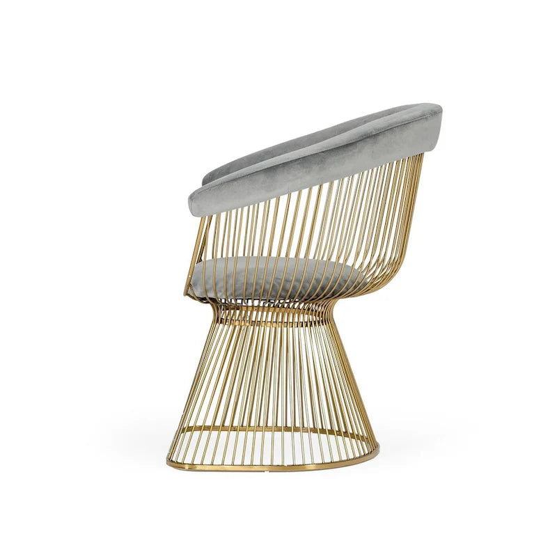 Modrest Beryl Modern Grey Velvet & Gold Dining Chair