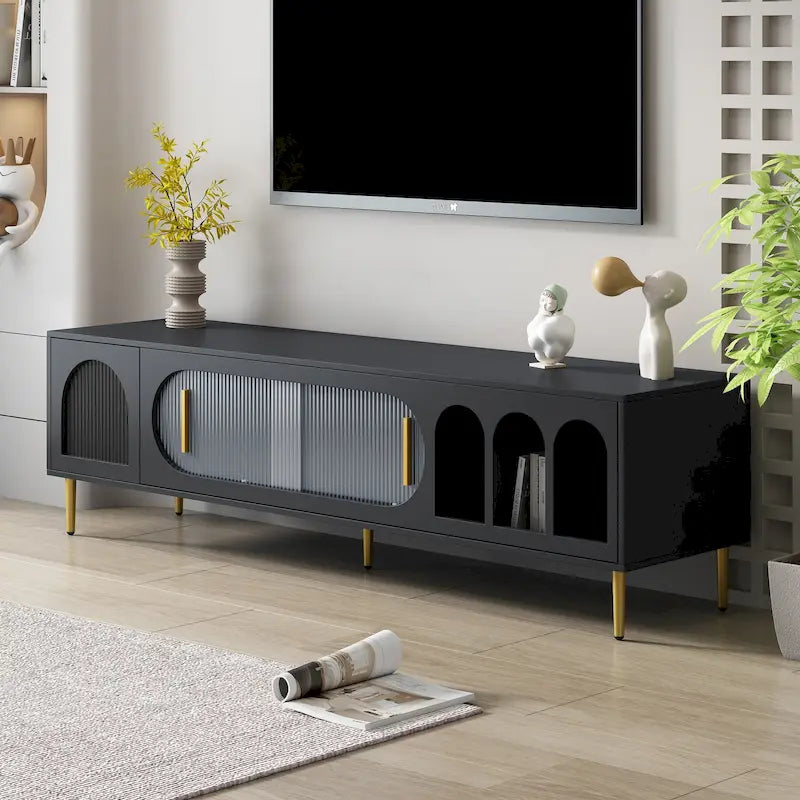 Modern TV Stand for 70+ Inch TV, Entertainment Center TV Media Console Table,with 3 Shelves and 2 Cabinets