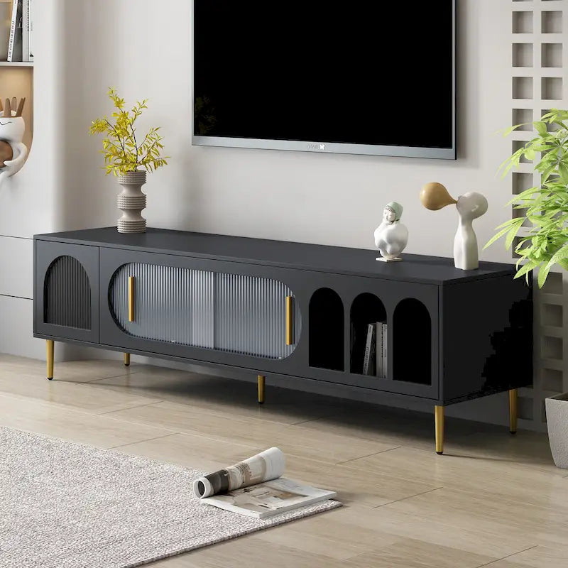 Modern TV Stand for 70+ Inch TV, Entertainment Center TV Media Console Table,with 3 Shelves and 2 Cabinets