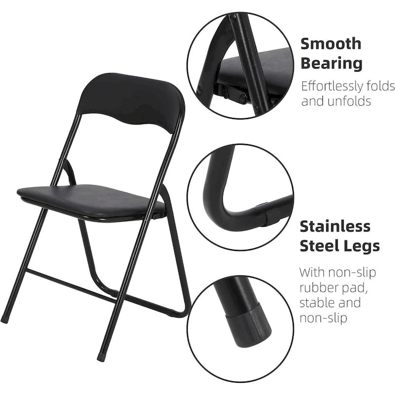 6 Folding Chairs with Cushion, with Non-Slip Feet Pads